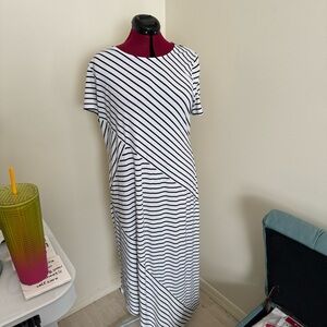 Chico's Striped Asymmetrical Hem Dress Striped Black White Maxi Sz 3 / XL / 16
